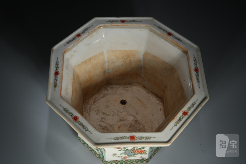清光绪 五彩花鸟八方花盆 - 图3